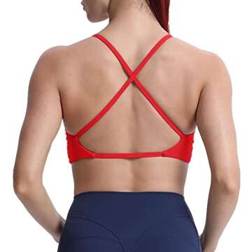 Aoxjox Women's Workout Sports Bras Fitness Backless Padded Sienna Low Impact Bra Yoga Crop Tank Top (Racing Red, X-Small)