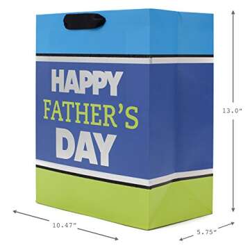 Hallmark 13" Large Father's Day Gift Bag with Tissue Paper (Blue and Lime Green) for Dads, Step-Dads, Grandfathers, Uncles, Dads-to-Be