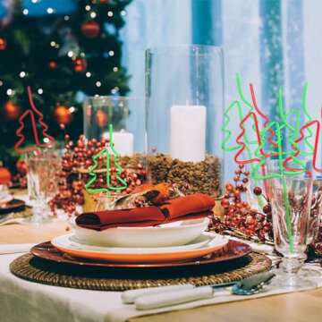 Whaline Christmas Tree Drinking Straws 50Pcs Red Green