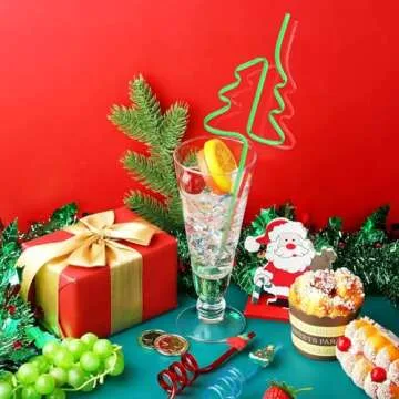 Whaline Christmas Tree Drinking Straws 50Pcs Red Green