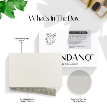 Mondano Stone Bath Mat, Diatomaceous Earth Shower Mat Non Slip Bathroom Mat Quick Dry Stone Mat, Stone Dish Drying Mat, Stone Bath Mats for Bathroom, Diatomaceous Earth Bath Mat (Pebble White)