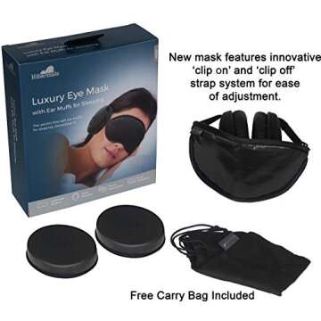 Sleep Mask (with Ear Muffs) for Sleeping Black Hibermate – Luxury Eye Mask with Ear Muffs. Blocks ...