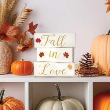 Fall in Love Wooden Blocks - Fall Decor, Wedding and Bridal Showers, Thanksgiving and Harvest Displays, Fall Tiered Tray Decoration - Made in USA