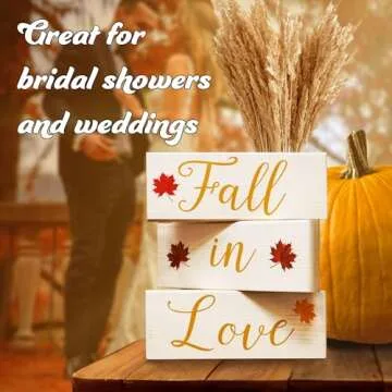 Fall in Love Wooden Blocks - Fall Decor, Wedding and Bridal Showers, Thanksgiving and Harvest Displays, Fall Tiered Tray Decoration - Made in USA