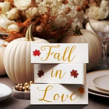 Fall in Love Wooden Blocks - Fall Decor, Wedding and Bridal Showers, Thanksgiving and Harvest Displays, Fall Tiered Tray Decoration - Made in USA