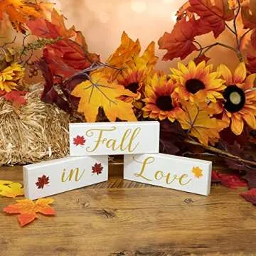 Fall in Love Wooden Blocks - Fall Decor, Wedding and Bridal Showers, Thanksgiving and Harvest Displays, Fall Tiered Tray Decoration - Made in USA