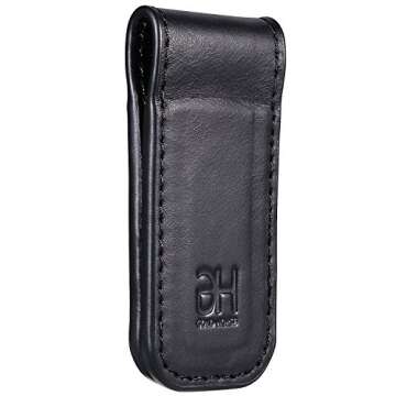 GH GOLD HORSE Slim Magnetic Money Clip Genuine Leather Business Card Holder for Men, Black