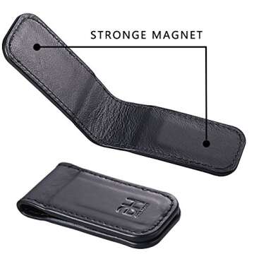 GH GOLD HORSE Slim Magnetic Money Clip Genuine Leather Business Card Holder for Men, Black