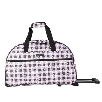Betsey Johnson Designer Carry On Luggage Collection - Lightweight Pattern 22 Inch Duffel Bag- Weekender Overnight Business Travel Suitcase with 2- Rolling Spinner Wheels (Gingham Roses)