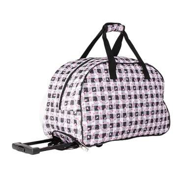 Betsey Johnson Designer Carry On Luggage Collection - Lightweight Pattern 22 Inch Duffel Bag- Weekender Overnight Business Travel Suitcase with 2- Rolling Spinner Wheels (Gingham Roses)