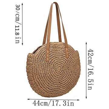 YYW Round Straw Bag Handwoven Natural Summer Beach Shoulder Bag Rattan Crossbody Purse for Women (brown) One Size