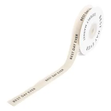 Cotton Herringbone Custom Ribbon Natural 5/8” x 10 Yards