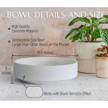 VELOVA Large White Concrete Decorative Bowl with 24 Decorative Balls, Fruit Key Holder Bowls Boho Mo...