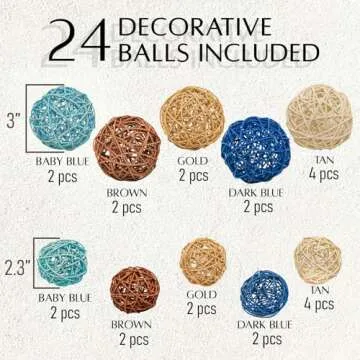 VELOVA Decorative Bowl with 24 Rattan Balls for Home