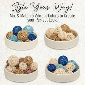 VELOVA Decorative Bowl with 24 Rattan Balls for Home