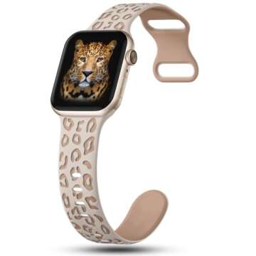 CreateGreat Engraved Leopard Bands Compatible with Apple Watch Band 41mm 40mm 38mm Women, Two-Tone S...