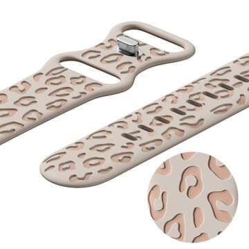 CreateGreat Engraved Leopard Bands Compatible with Apple Watch Band 41mm 40mm 38mm Women, Two-Tone Soft Silicone Cheetah Sport Strap for iWatch Series 10 9 8 7 6 5 4 3 2 SE Ultra.SL&MT