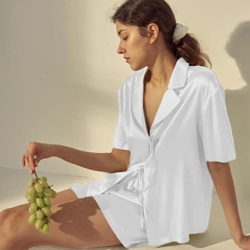 CHYRII Women's Short Sleeve Silk Satin Pajamas Set