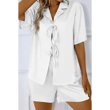 CHYRII Women's Short Sleeve Silk Satin Pajamas Set