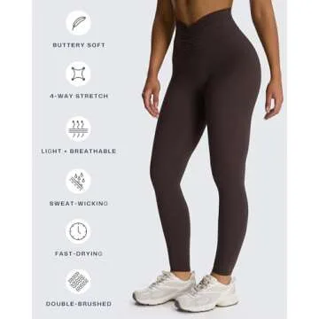 Aoxjox High Waisted Workout Leggings for Women Hidden Scrunch V Waist Front Illusion Ruched Athletic Yoga Pants 26" (Mulch, Medium)