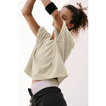 Girls Oversize Crop Tops Half Sleeve Drop Shoulder Yoga Tees