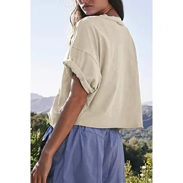 Girls Oversize Crop Tops Half Sleeve Drop Shoulder Yoga Tees