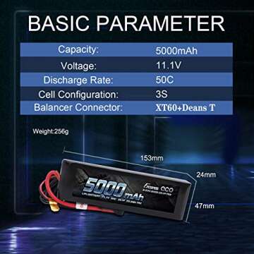 Gens ace 11.1V 5000mAh 3S 50C LiPo Battery Pack for Traxxas RC Cars