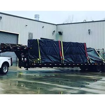 Mytee Products 28' x 18' Flatbed Trailer 14 Oz Lightweight Steel Tarp with 10 FT Drop - Heavy Duty Black Vinyl Waterproof Tarp for Truck/Trailers to Protect Cargo from Wind, Rain, Snow and Sun