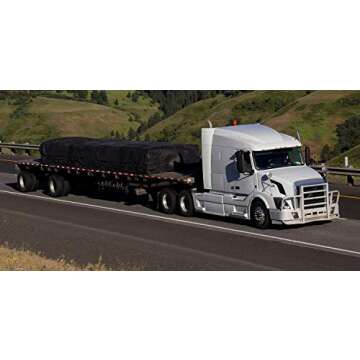 Mytee Products 28' x 18' Flatbed Trailer 14 Oz Lightweight Steel Tarp with 10 FT Drop - Heavy Duty Black Vinyl Waterproof Tarp for Truck/Trailers to Protect Cargo from Wind, Rain, Snow and Sun