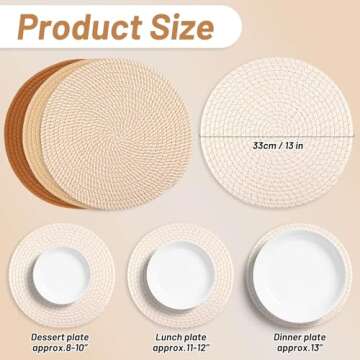 Billbotk Round Woven Placemats Set of 4, 13 Inches Kitchen Table Place Mats for Dining Table, Trivet...