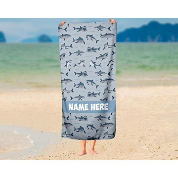 Colorful Shark Pattern Kids Towel - Customizable Bath & Beach