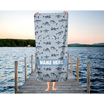 Colorful Shark Pattern Kids Towel - Customizable Bath & Beach