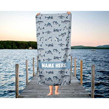 Colorful Shark Pattern Kids Towel - Customizable Bath & Beach