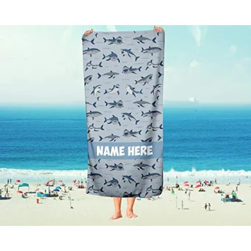 Colorful Shark Pattern Kids Towel - Customizable Bath & Beach
