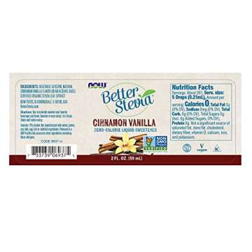 NOW Foods, Better Stevia, Liquid Zero-Calorie Sweetener, Cinnamon Vanilla Flavor, Certified Non-GMO, 2 Fl Oz