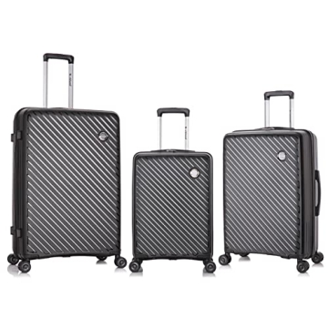Rockland Prague Hardside Luggage with Spinner Wheels, Black, 3-Piece Set (20/24/28)