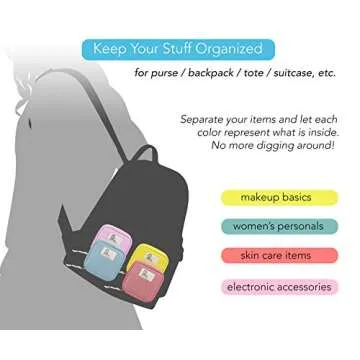 BeeChamp 4pcs Cute Small Travel Sanitary Holder Girls Waterproof Cosmetic Jewelry Bags Lipsticks Electronics Makeup Organizers for Women, Multicolor