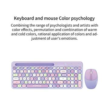 FOPETT 2.4GHz Wireless Keyboard and Mouse Set with Phone Holder - Compact Full-Size Keyboard - Compatible with Windows/Laptop/PC/Notebook - 888 Purple Colorful