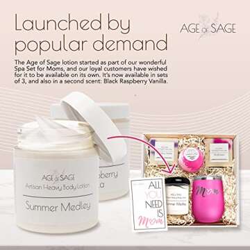 Age of Sage Body Lotion with Shea Butter - Gifts for Her, Body Moisturizers Infused with Coconut & Sunflower Oils, Valentines Gifts for Women Summer Medley Scent, Pack of Three 8 oz Jars