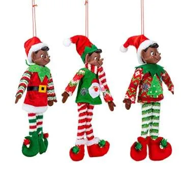 Traditional African American Elf Ornaments, 3 Assorted – Unique Decor for the Holidays