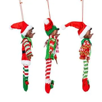 Traditional African American Elf Ornaments Set of 3
