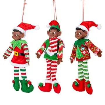 Traditional African American Elf Ornaments Set of 3