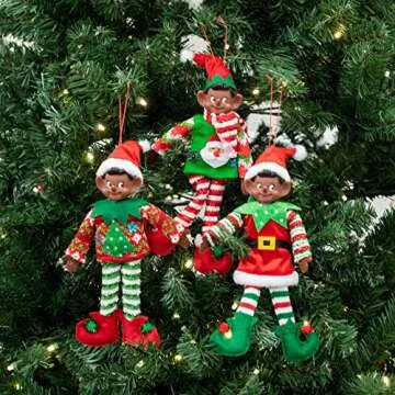 Traditional African American Elf Ornaments Set of 3