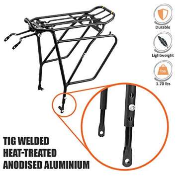 Ibera Bike Rack - Bicycle Touring Carrier Plus+ for Disc Brake Mount, Frame-Mounted for Heavier Top & Side Loads, Height Adjustable for 26"-29" Frames