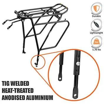 Ibera Bike Rack - Bicycle Touring Carrier Plus+ for Disc Brake Mount, Frame-Mounted for Heavier Top & Side Loads, Height Adjustable for 26"-29" Frames