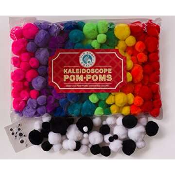 Tin Roof Crafts Deluxe Pom Poms in Hot Kaleidoscope Colors for Crafts and DIY Hobby Supplies, Large ...