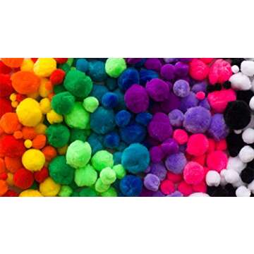 Tin Roof Crafts Deluxe Pom Poms in Hot Kaleidoscope Colors for Crafts and DIY Hobby Supplies, Large Bag, 324 Pompoms, 4 Different Sizes Bonus Googly Eye Package