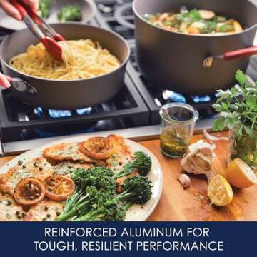 Rachael Ray - 87630 Rachael Ray Cucina Hard Anodized Nonstick Cookware Pots and Pans Set, 12 Piece, Gray with Red Handles