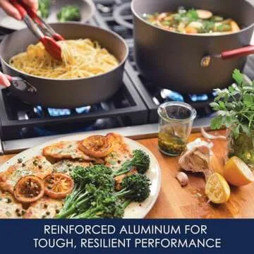 Rachael Ray - 87630 Rachael Ray Cucina Hard Anodized Nonstick Cookware Pots and Pans Set, 12 Piece, Gray with Red Handles