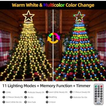 MZD8391 Christmas Decoration Lights 320 LED Color Changing Outdoor Star String Lights Waterproof Wat...